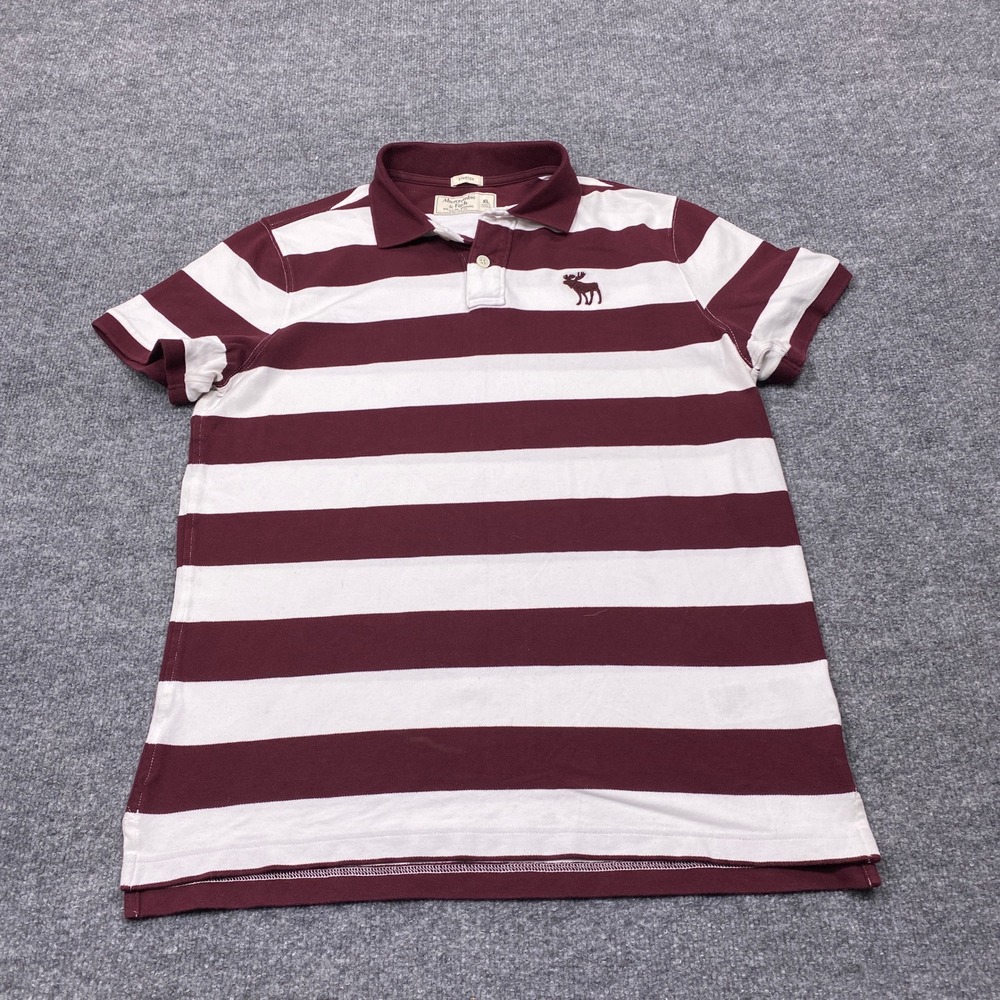 Abercrombie & Fitch Polo Shirt Mens XL Burgundy White Striped Stretch Muscle Fit